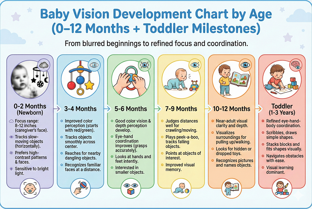 Baby Vision Development Chart by Age (0–12 Months + Toddler Milestones)